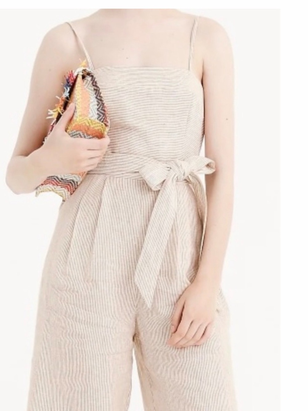 J.Crew 100% Linen Tie Front Wide Leg Jumpsuit Romper Size 0 Coastal Stripe